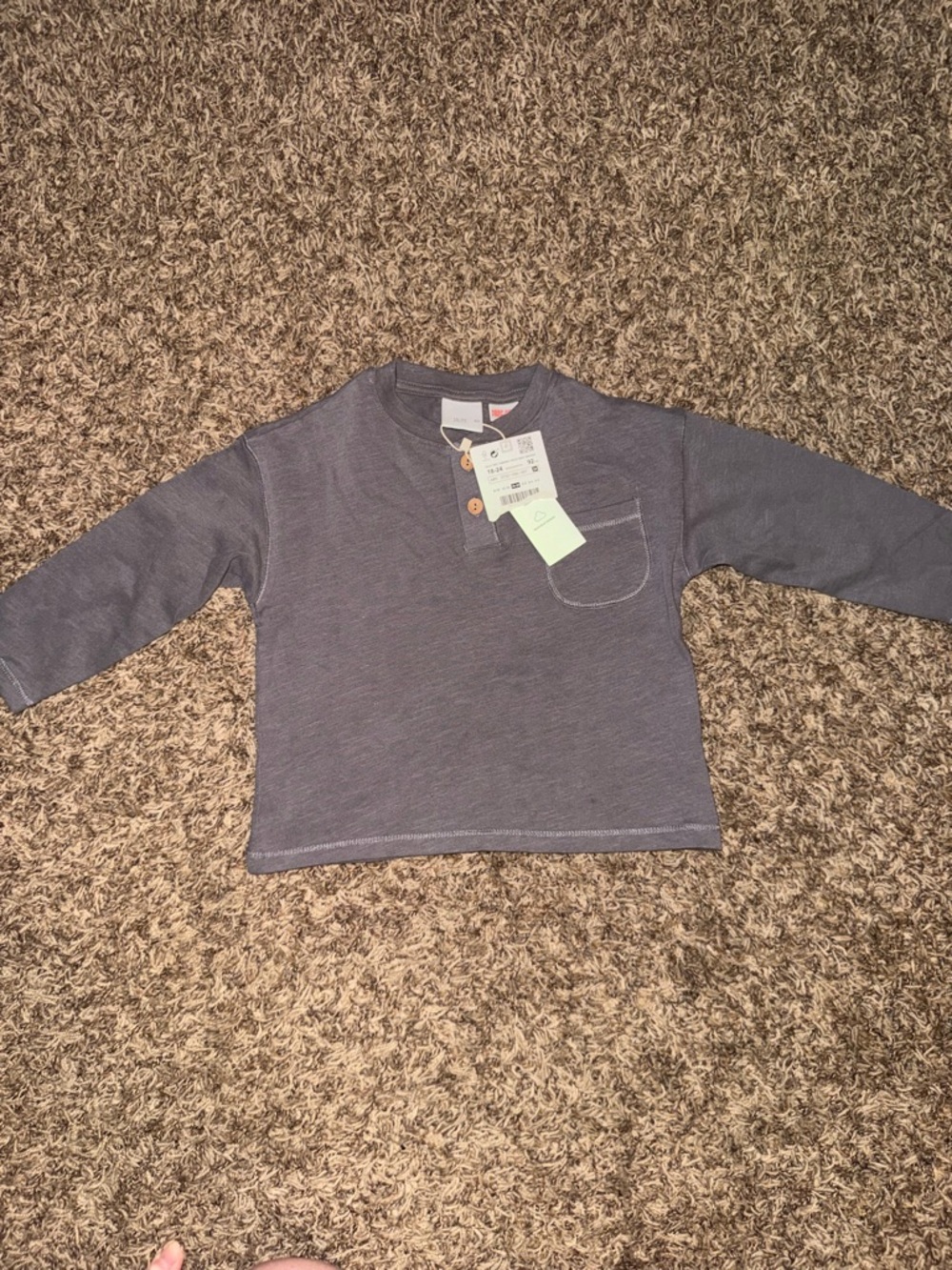 Zara Boys' Slate Blue Long-Sleeve Henley Tee